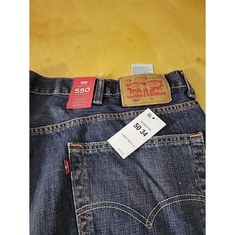 Mens Levi's 550 Relaxed Fit Straight Blue Denim Jeans Size 50 x 34